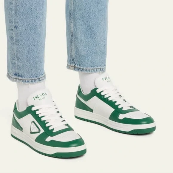 PRADA low top Leather Sneakers Green and white - Picture 2 of 11